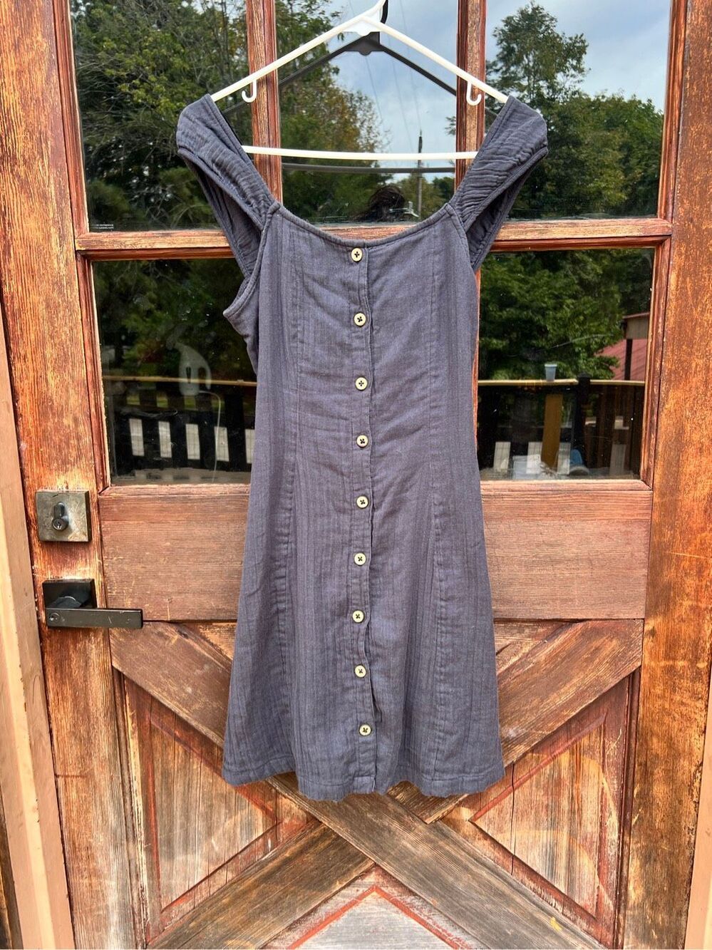 Roxy 100% Cotton Button Down Dress Sundress Navy Blue M Boho Cottagecore